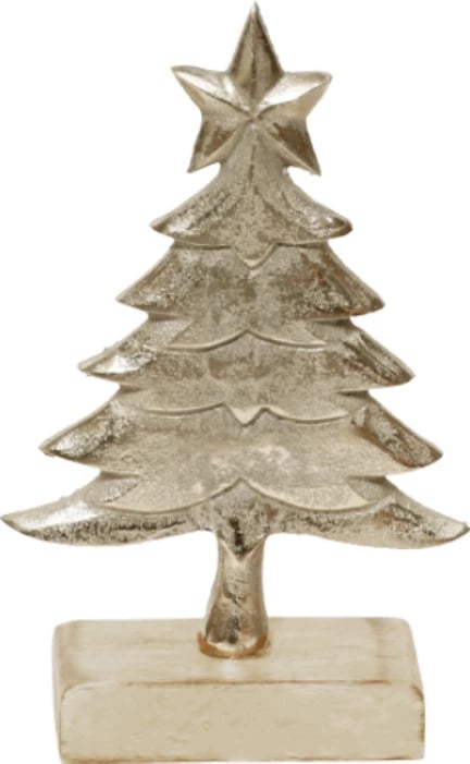 Dekor pemë Krishtlindjesh, alumin argjendi, dru mango natyral, 15x6x23cm Dekor pemë Krishtlindjesh, alumin argjendi, dru mango natyral, 15x6x23cm