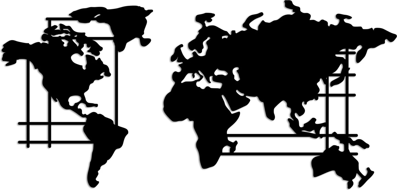 Aksesor dekorativ metalik për mur, hartë bote, Wallity, madhësia L