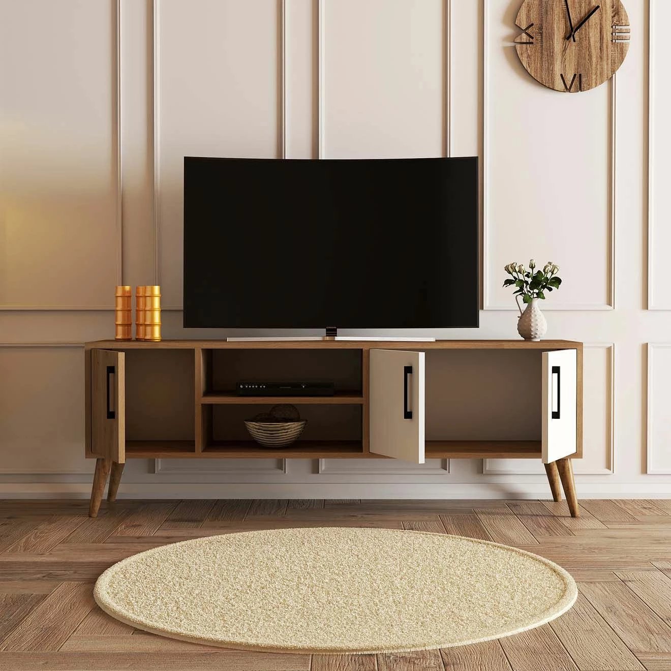 Komodë TV Exxen, ngjyrë lis dhe e bardhë, 150x52x34 cm Komodë TV Exxen, ngjyrë lis dhe e bardhë, 150x52x34 cm