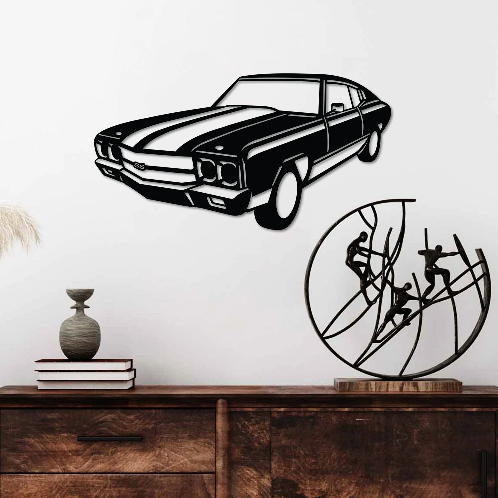 Aksesor dekorativ për mur, metalik, Wallity, Chevrolet SS Muscle, vintage, ngjyrë e zezë
