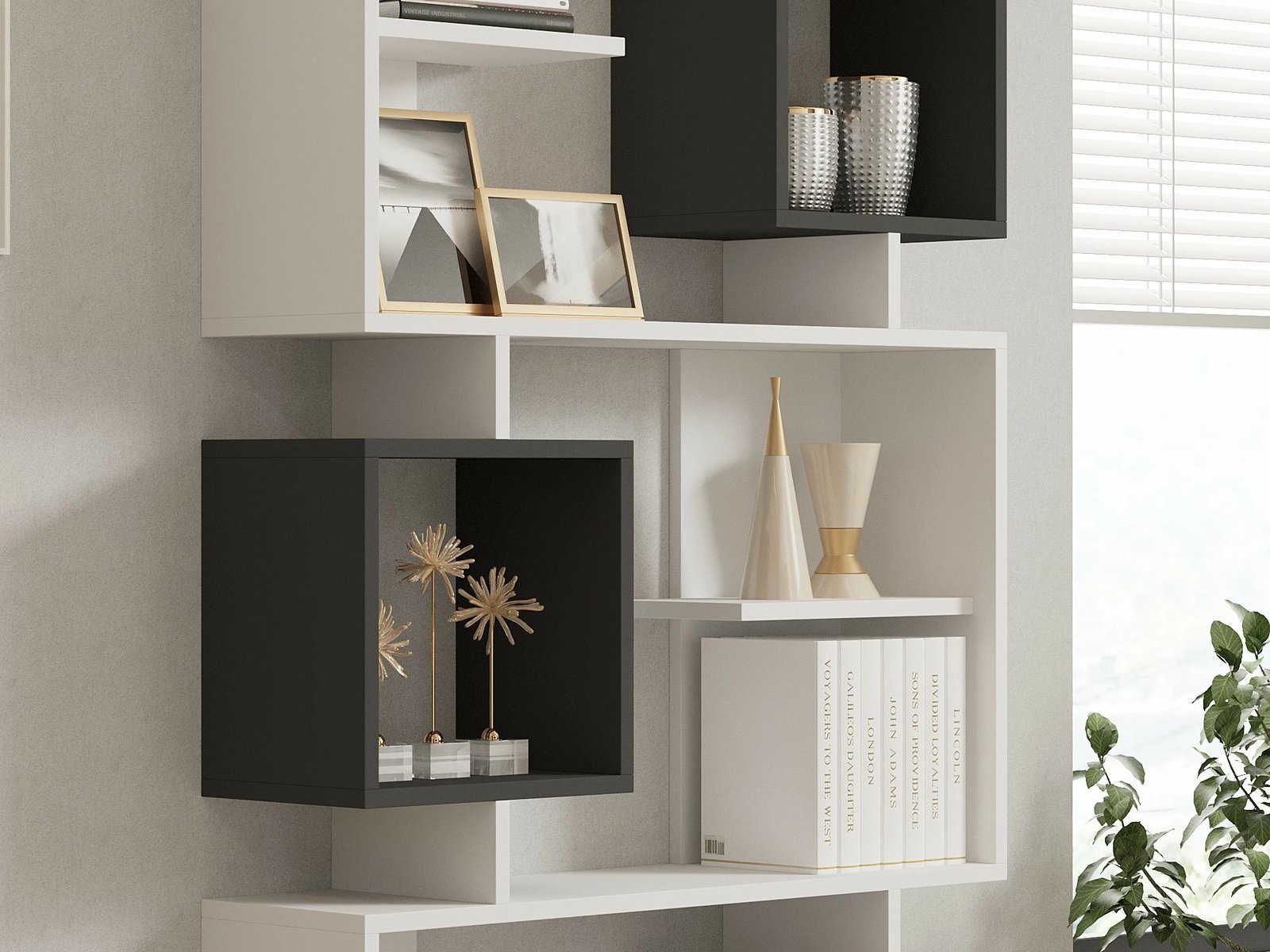 Raft librash Hanah Home, Icardi, bardhë-antracit