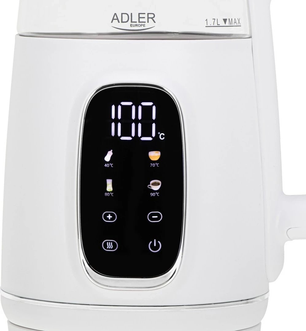 Çajnik elektrik Adler AD 1305ws, 1.7L, i bardhë/argjendtë