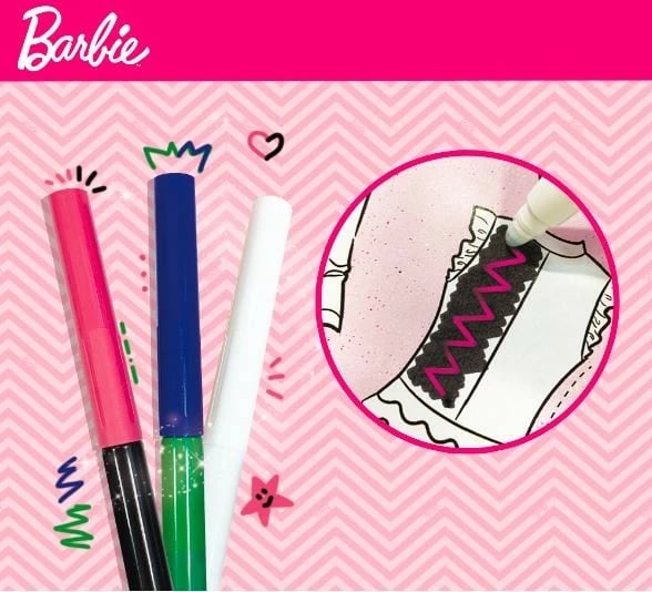 Set kreativ Barbie Fashion School Lisciani, me libra mode, ngjyrosëse dhe ngjitëse, Multicolour