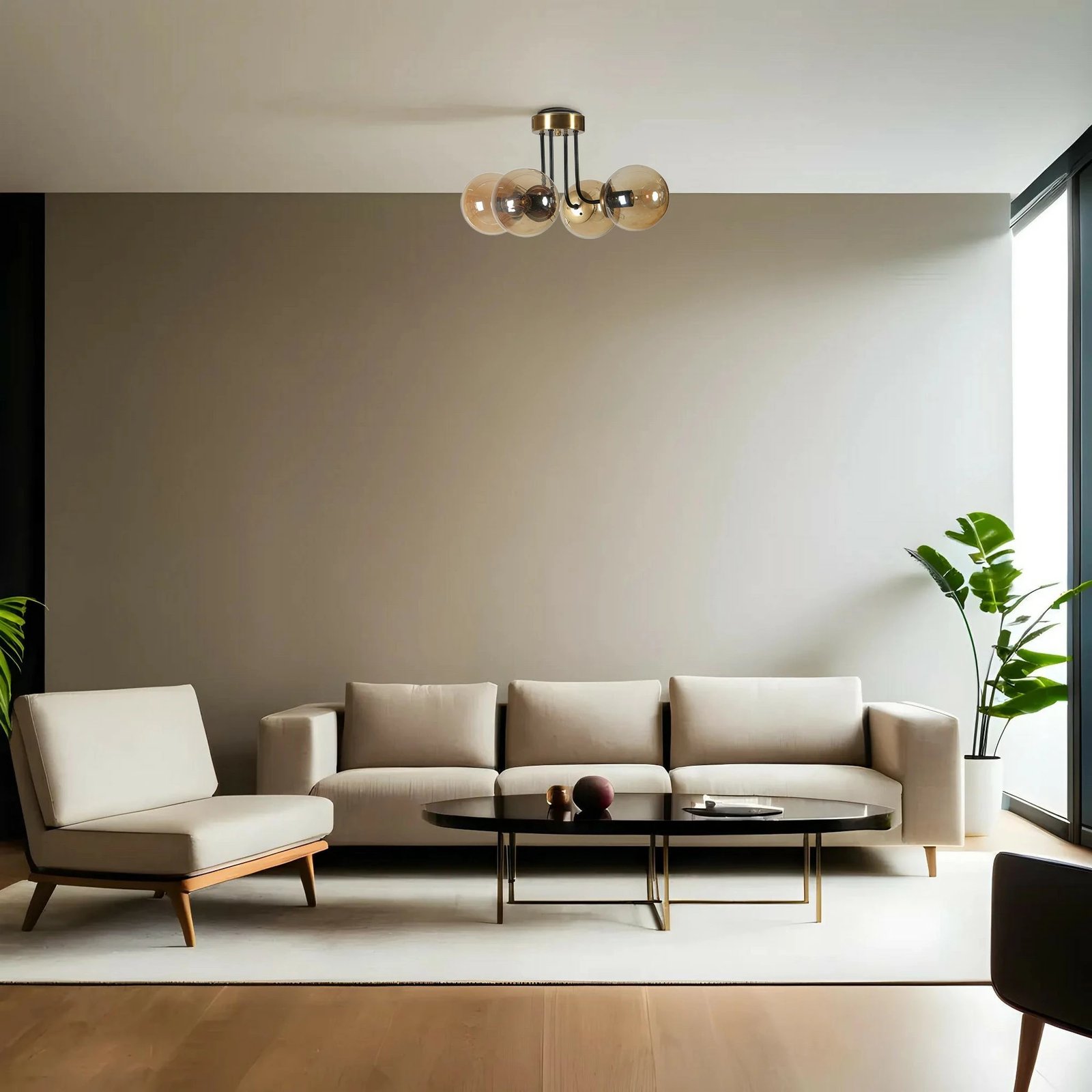 Llambë tavani Opviq Pablo 4 llampa, ngjyrë amber, eskitme, kapak qelqi