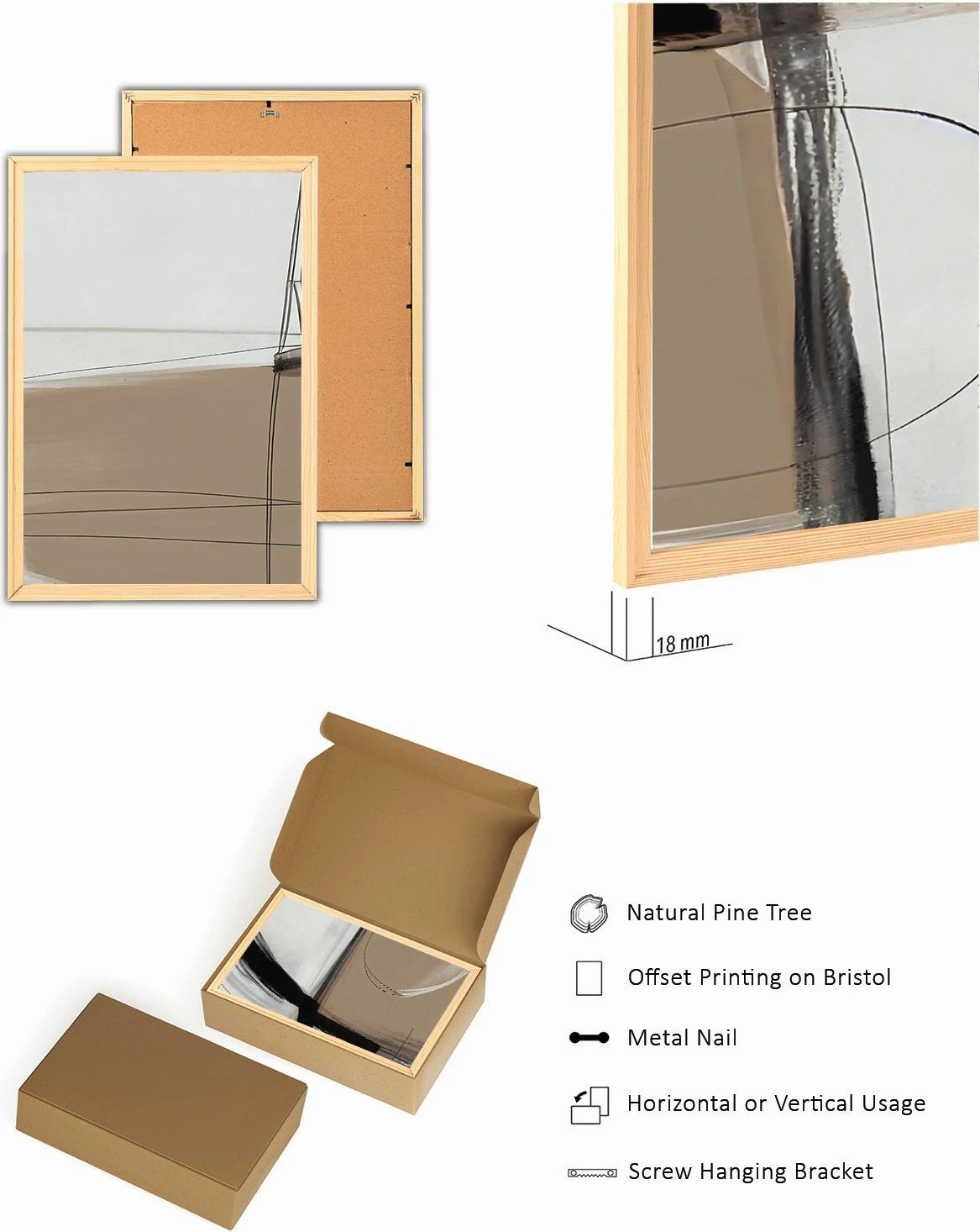 Pikturë dekorative me kornizë MDF (3 copë), Wallity, Myk3013-1