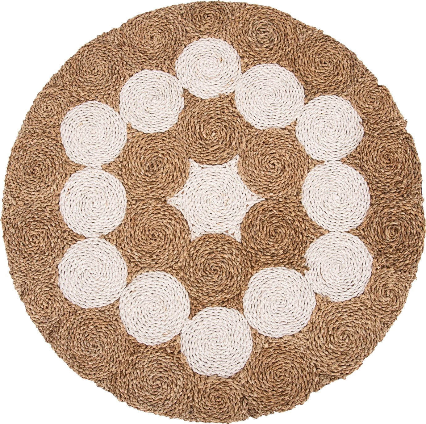 Tavolinë kafeje e rrumbullakët, dru tik dhe seagrass, ngjyrë natyrale & e bardhë, FH7825, 81x45cm