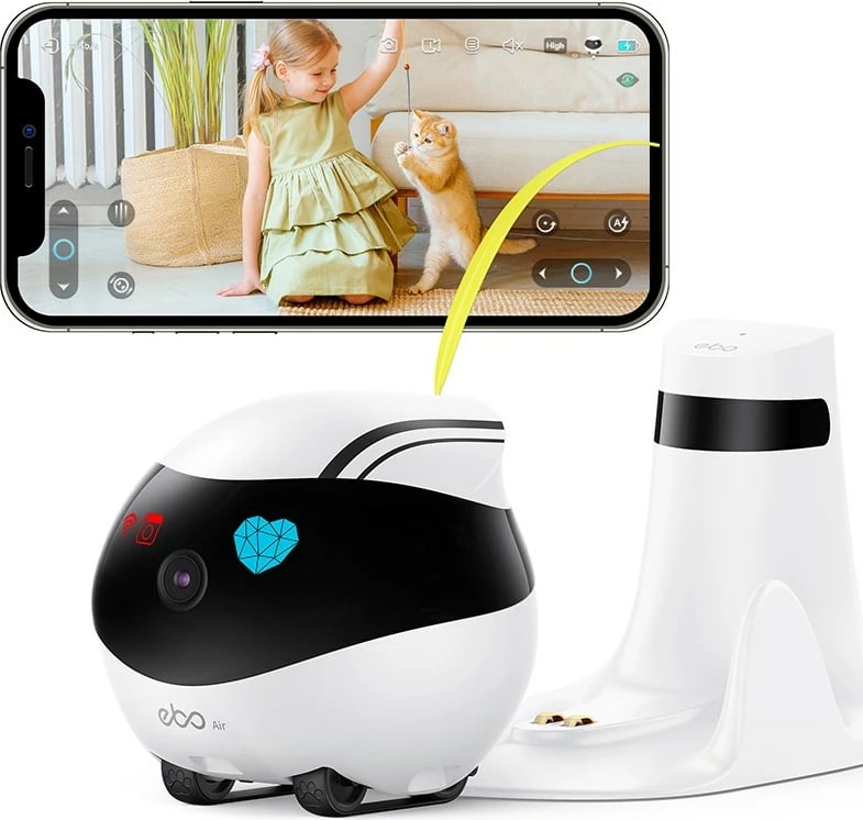 Robot për kafshë Enabot EBO Air, kamerë 1080p, ndjekje KI, LiDAR, kontroll me app, bardhë
