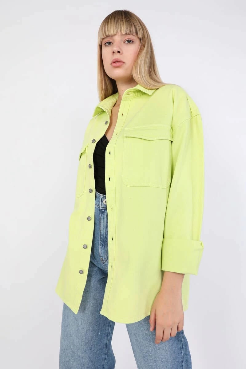 Këmishë xhins për femra Banny Jeans, ngjyrë jeshile neon
