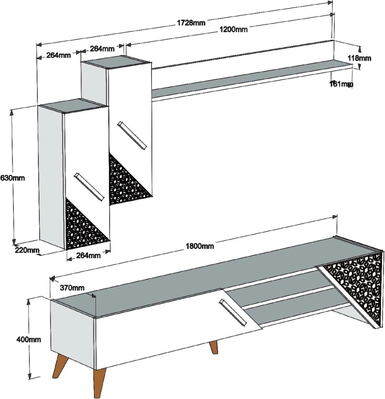 Mobilje TV kombo FH9514.01 melamin, ngjyrë lisi natyral, 180x37x40H cm