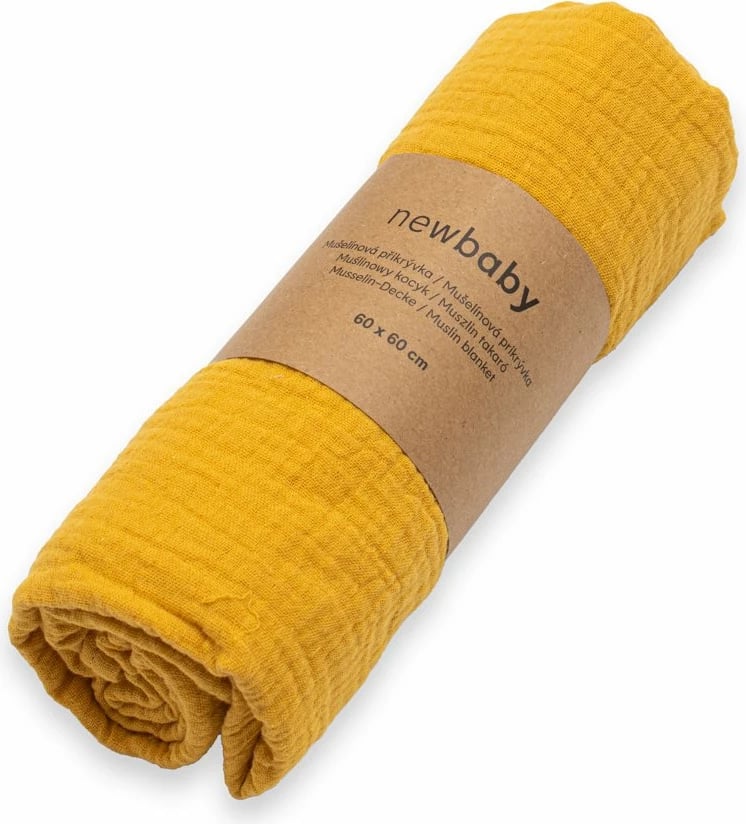 Batanije muslini, New Baby, Muslin Blanket, 60x60cm, 100% pambuk organik, mustard