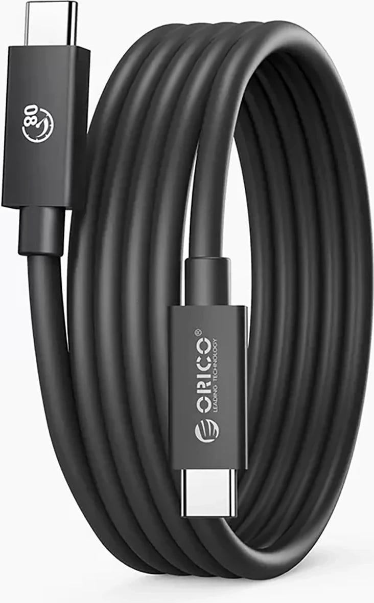 Kabllo USB-C në USB-C, Orico TBZ5-20-BK, Thunderbolt 5/USB4 80Gbps, PD 240W, 2m, DisplayPort 2.1, e zezë