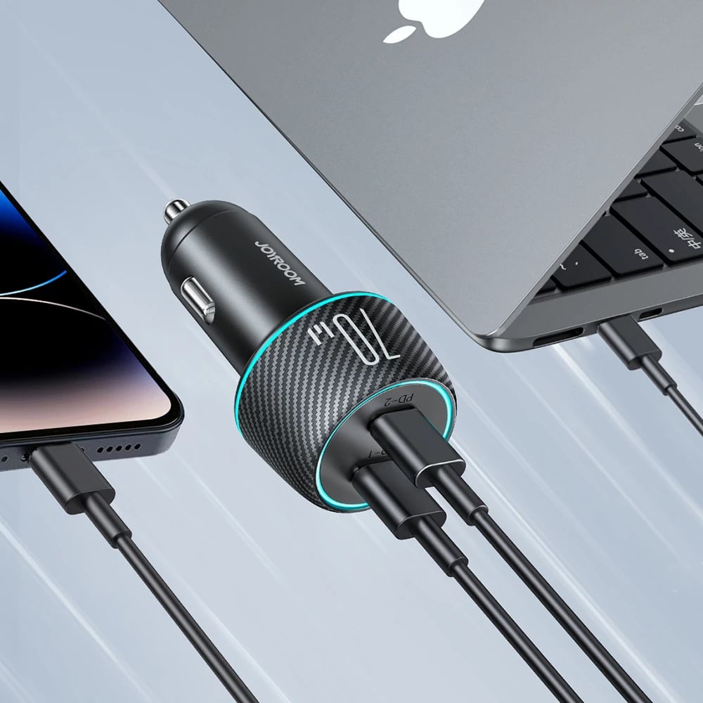 Karikues veture Joyroom JR-CCN02, 2x USB-C, 70W, me ndriçim LED, i zi