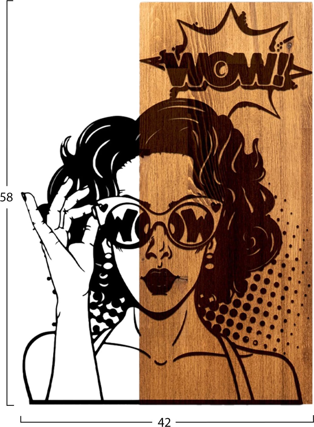 Dekor muri figurë gruaje, metal i zi, dru natyral, FH4758, 42x3x58cm