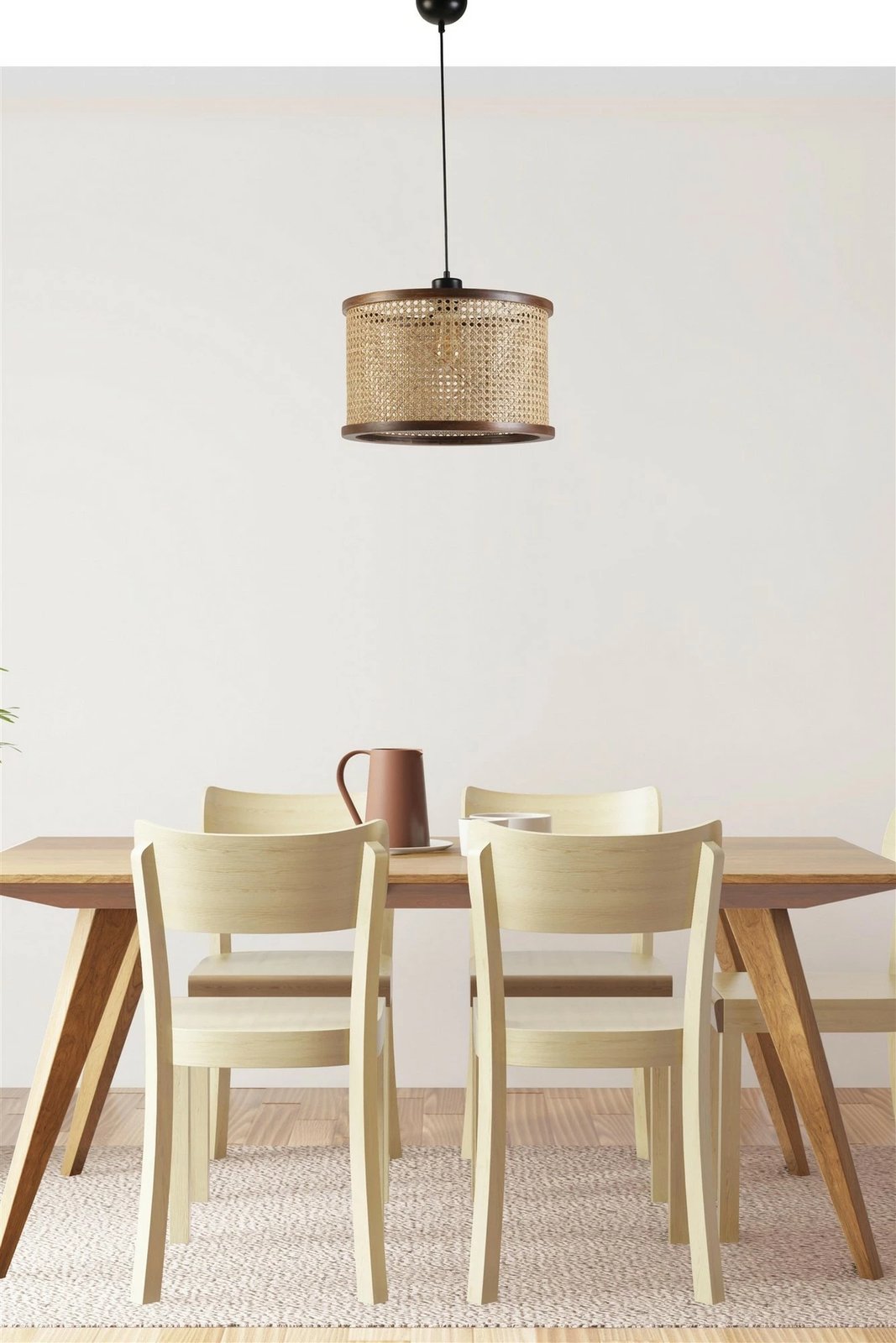 Llambë tavani Opviq Gizem, dru, ratan, ngjyrë arre, e madhe, lartësi e rregullueshme