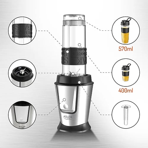 blender personal Adler AD 4081 500W 20000rpm 2 shishe 570ml/400ml inox i zi me shkop ftohës blender personal Adler AD 4081 500W 20000rpm 2 shishe 570ml/400ml inox i zi me shkop ftohës