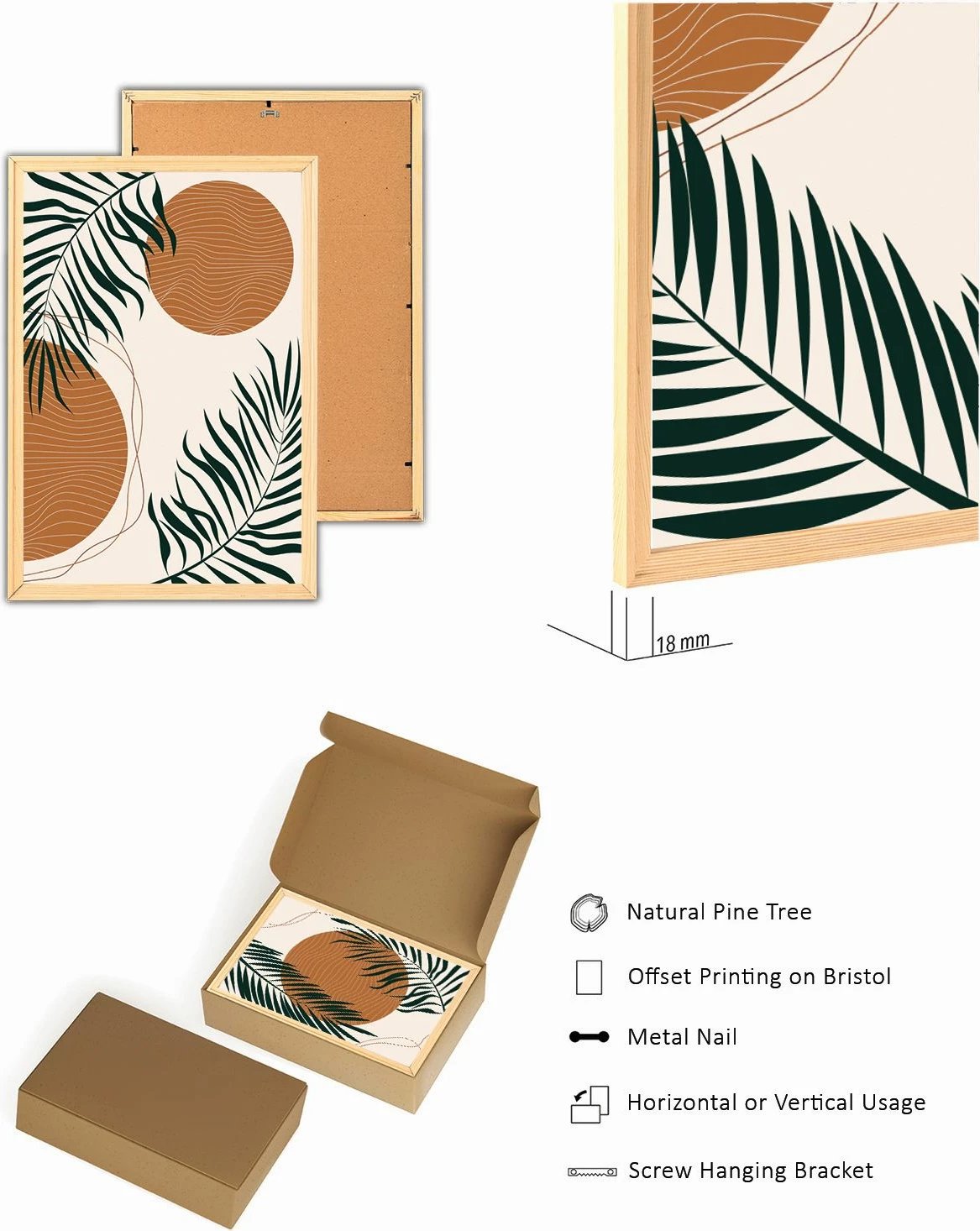 Set pikturash dekorative me kornizë MDF, 3 copë, Wallity, Myk3009-3