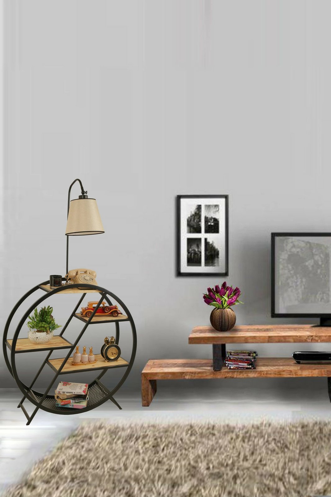 Llambë dyshemeje Opviq, me raft librash, ngjyrë thurje, 8530-4