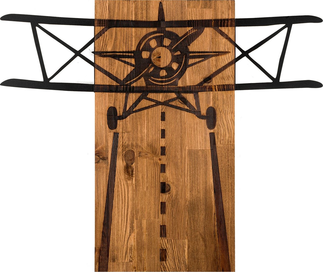 Aksesor dekorativ për mur, dru dhe metal, Wallity, Vecivi, ngjyrë e zezë dhe arre, 68x58cm