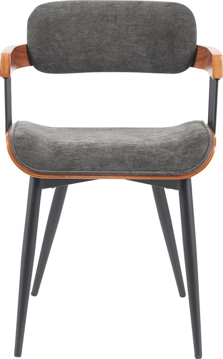 Karrige Cameo me krahë, metal i zi, dru arre, stof gri e errët, 53x49.5x75.5cm