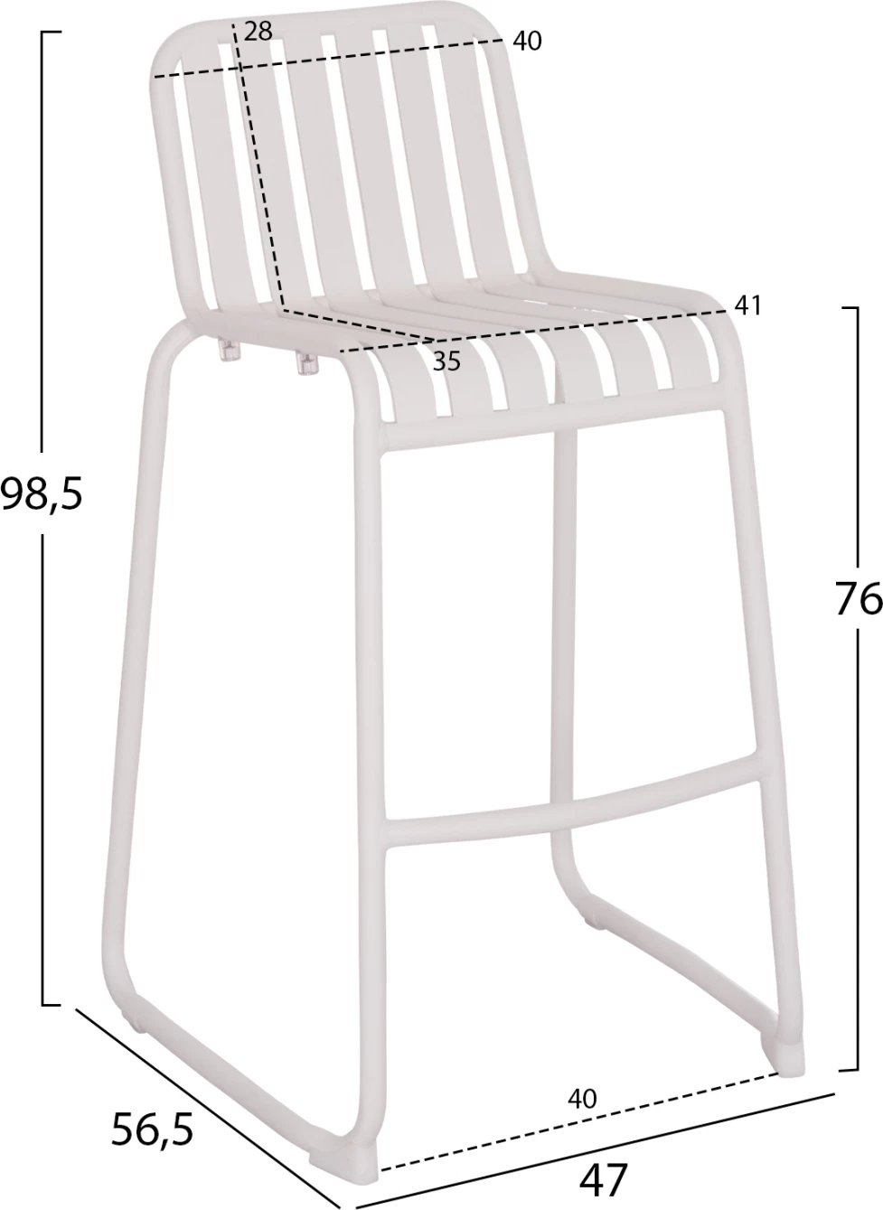 Karrige për bar alumini RACHEL, ngjyrë e bardhë, FH6341.02, 47x56.5x98.5cm