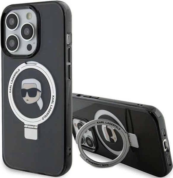 Mbështjellës Karl Lagerfeld KLHMP15LHMRSKHK për iPhone 15 Pro 6.1", hardcase, me unazë MagSafe, zi