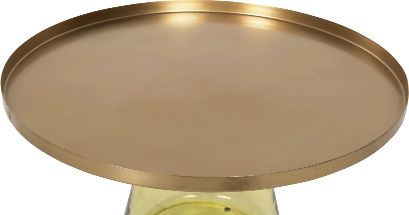 Tavolinë kafeje SCAL, bazë qelqi jeshile, majë metali në ar, Φ76x43.5H cm