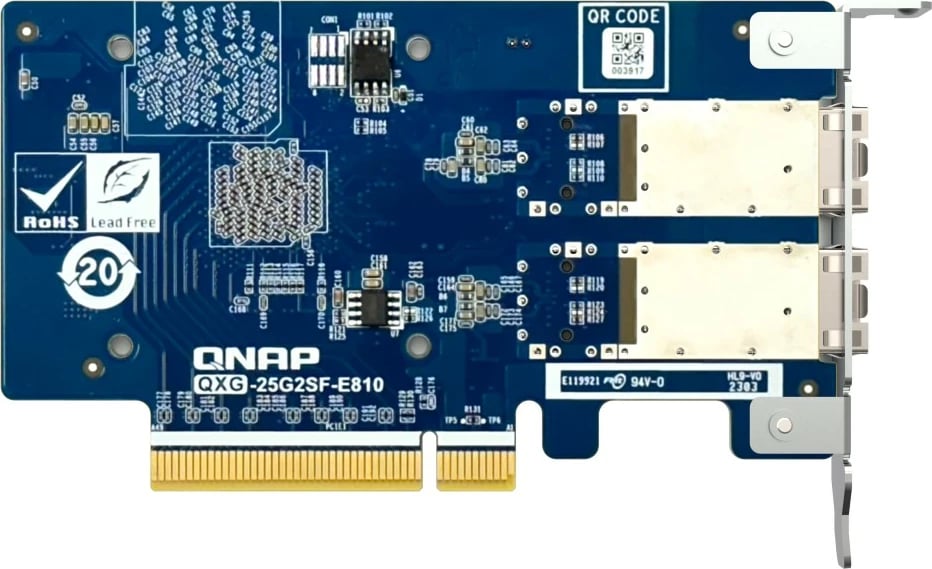 Kartë rrjeti QNAP QXG-25G2SF-E810 2 porte 25GbE SFP28 PCIe Gen4 chipset Intel E810-XXVAM2 set me 3 shina montimi