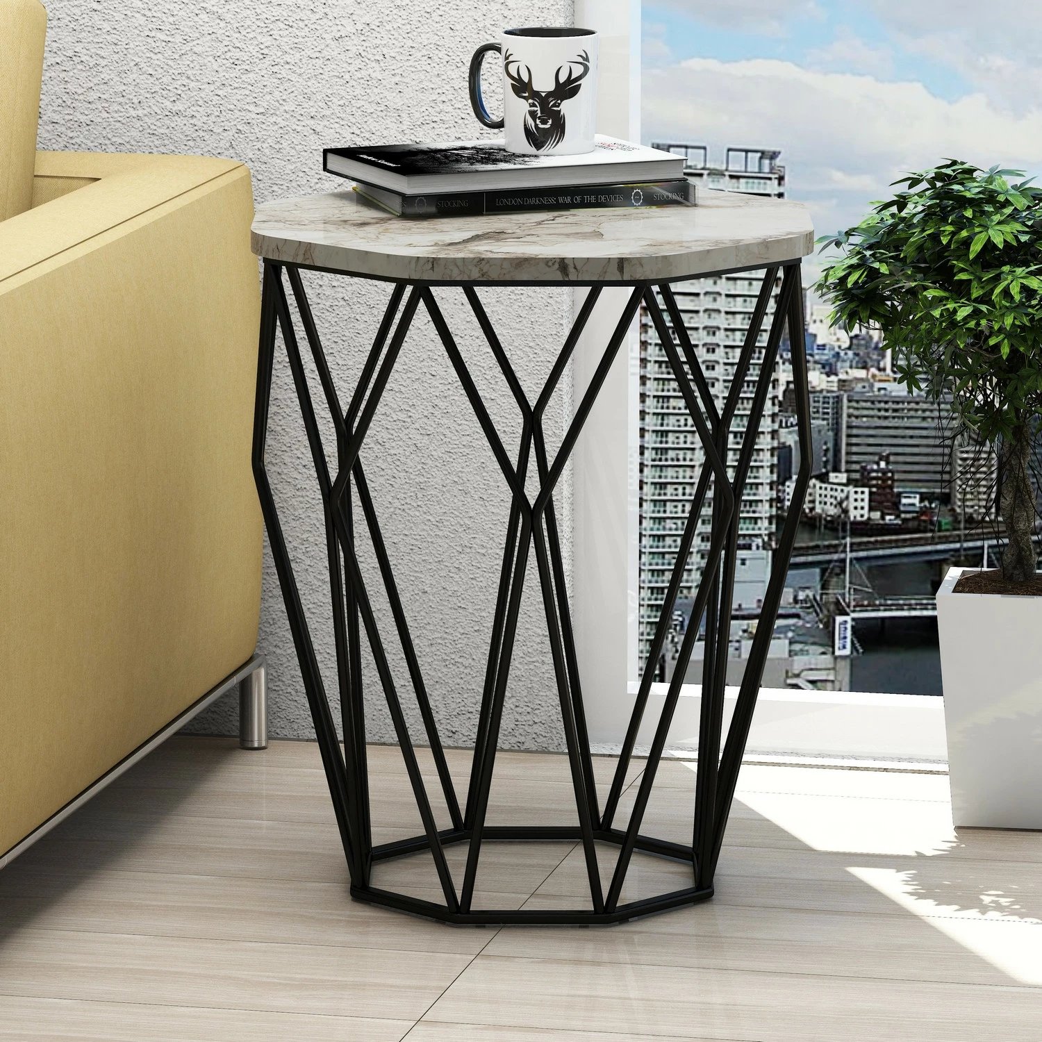 Tavolinë anësore Skye Decor, Sofya, mermer i bardhë