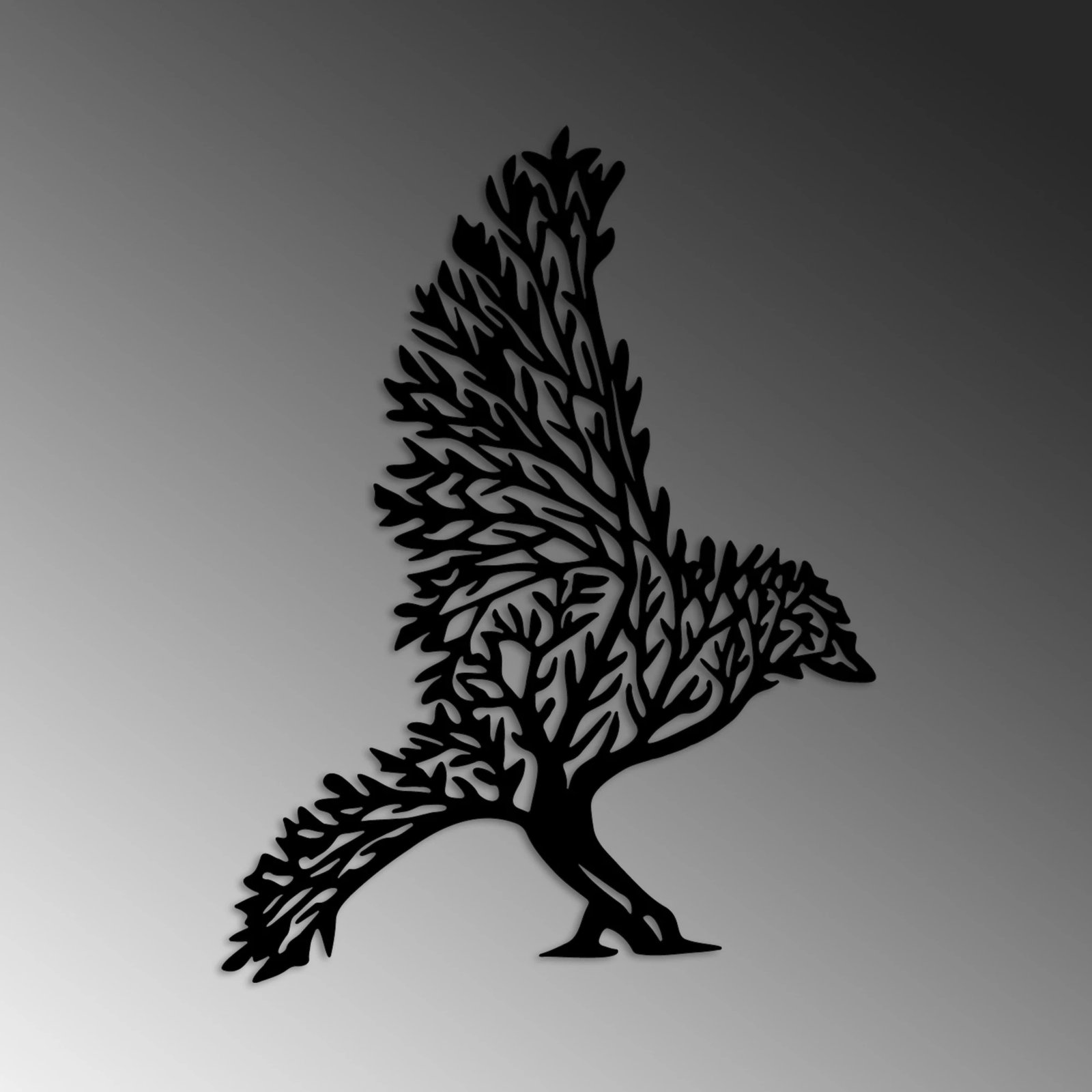 Aksesor dekorativ metalik për mur, korb, Wallity, ngjyrë e zezë, 55x42cm