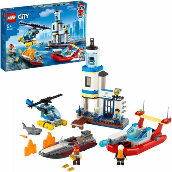 Set ndërtimi LEGO City Seaside Police and Fire Mission, 297 pjesë, 715 g