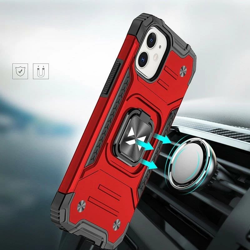 Mbështjellës Wozinsky Ring Armor për iPhone 14 Plus, me unazë dhe mbajtëse, e kuqe