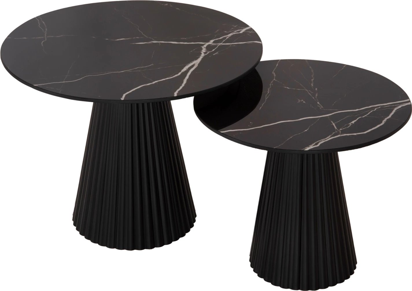 Tavolina kafeje 2 copë DIEN FH9926, baza metalike dhe sipërfaqe qeramike, ngjyrë e zezë, Φ56&Φ43 cm