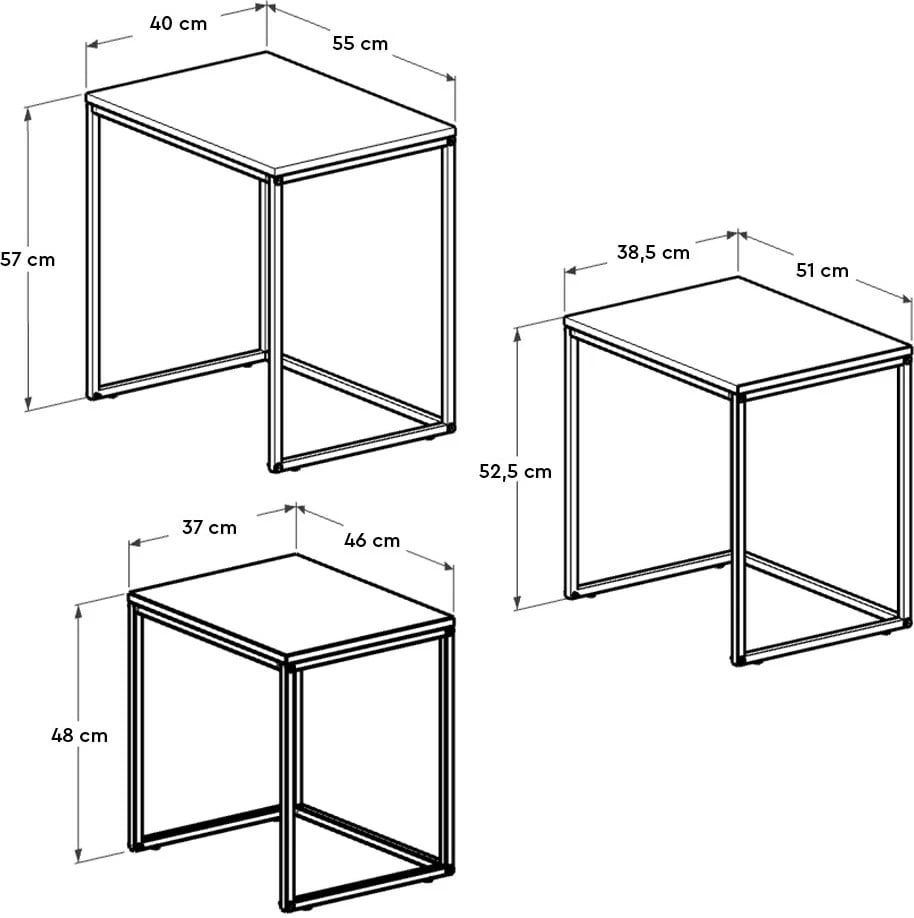 Set tavolinash ndihmëse, 3 copë, ngjyrë arre, Hanah Home, Shp-933-Oo-1