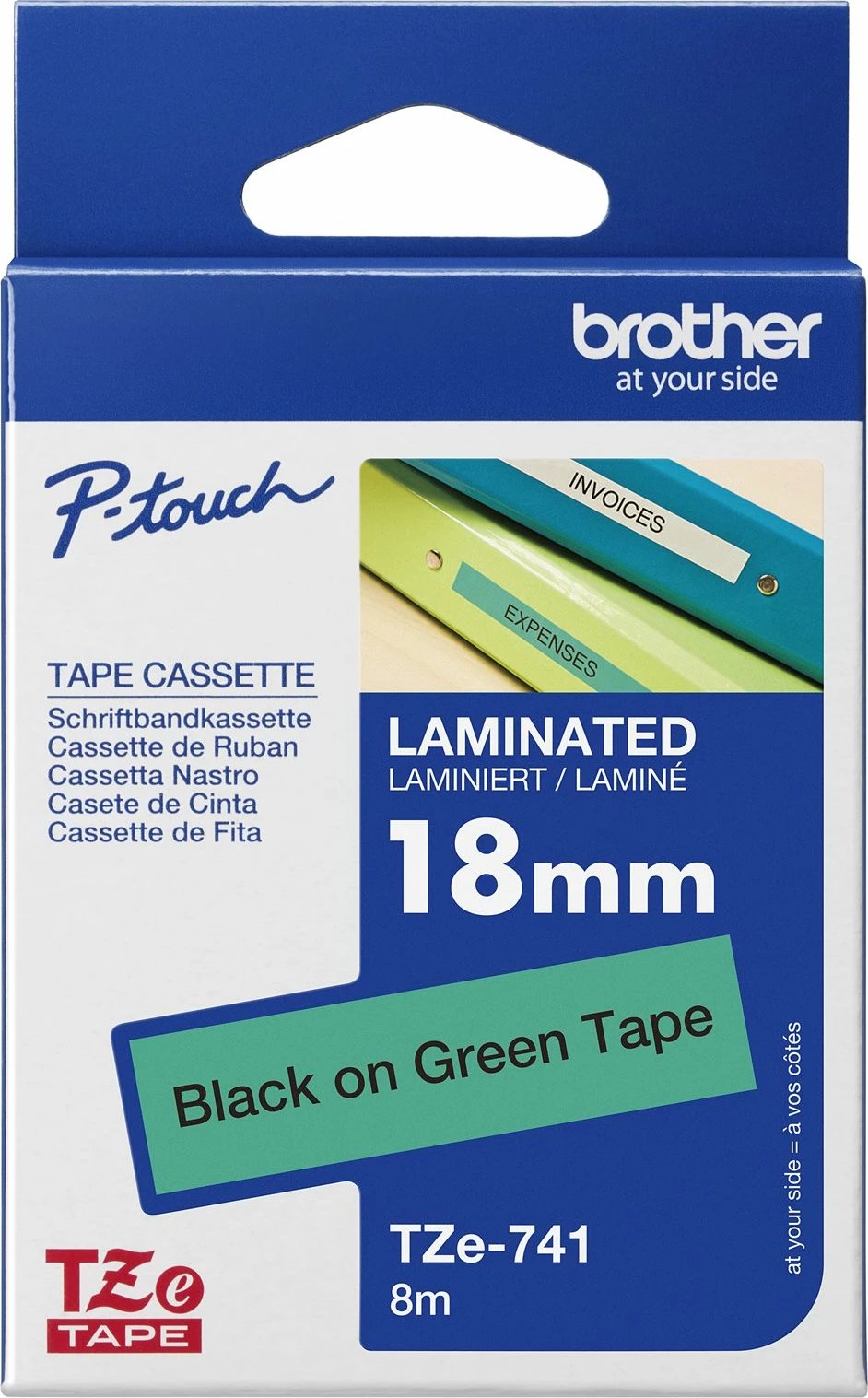 Kasetë etiketuese Brother TZe-741, 18mm, tekst i zi në të gjelbër, 8m