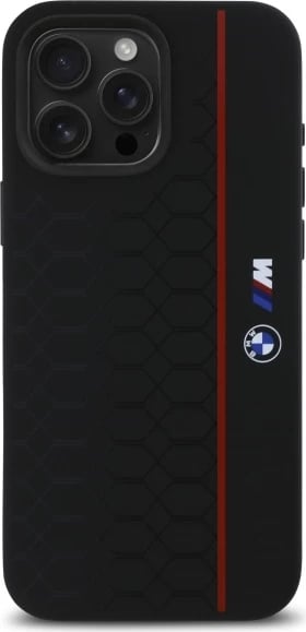 Mbështjellës BMW Silicone Hexagon Red Line MagSafe për iPhone 16 Pro Max, Zi
