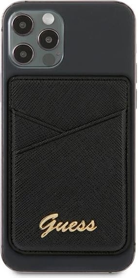 Mbështjellës kartelash Guess GUWMSSASLBK MagSafe Saffiano, i zi