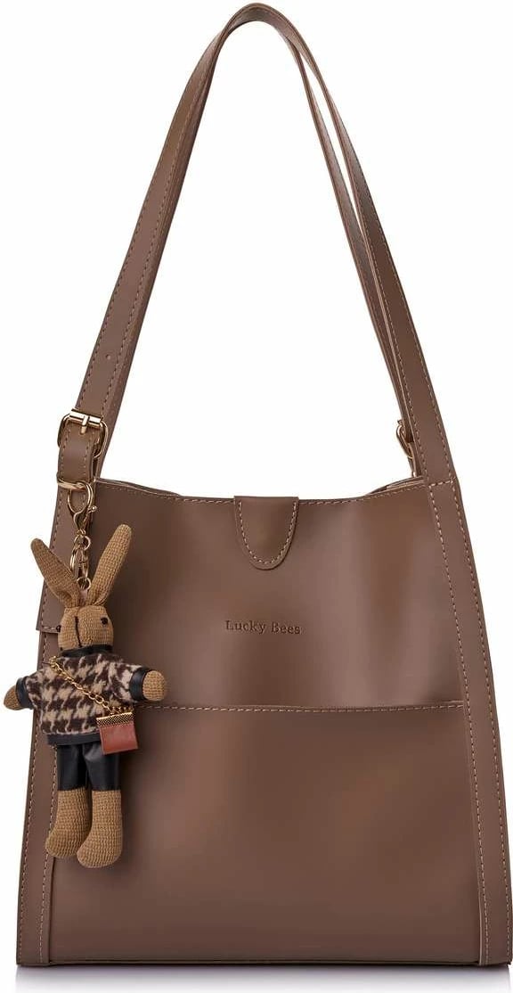 Çantë tote Lucky Bees, ngjyrë mink e errët, 28x10x31cm