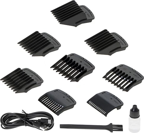 Makinë qethëse, Camry, CR 2835, LCD, teh qeramik me veshje titaniumi, 2 shpejtësi 6000/7000 rpm, bateri 2000 mAh deri 180 min, USB-C, ari, set me 8 krehra