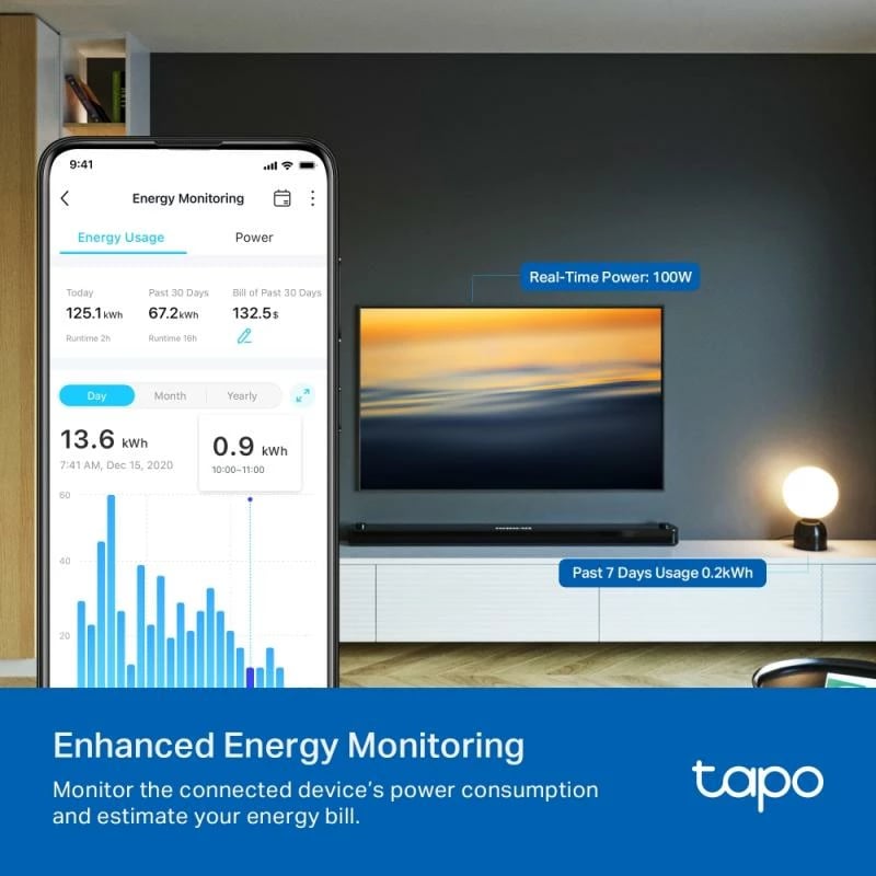 Prizë smart TP-Link Tapo P110M 16A 3680W monitorim energjie Matter Wi‑Fi e bardhë
