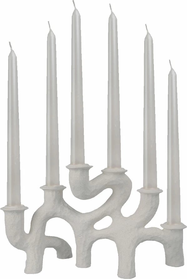 Mbajtës qirinjsh dekorativ, polirezine, i bardhë, 35x14x20cm