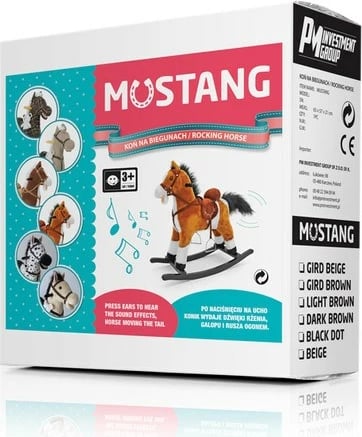 Kalë luhatës, Milly Mally, Mustang, pelush me tinguj dhe lëvizje, kornizë luhatëse e çmontueshme, ngarkesë 30 kg, kafe e çelët