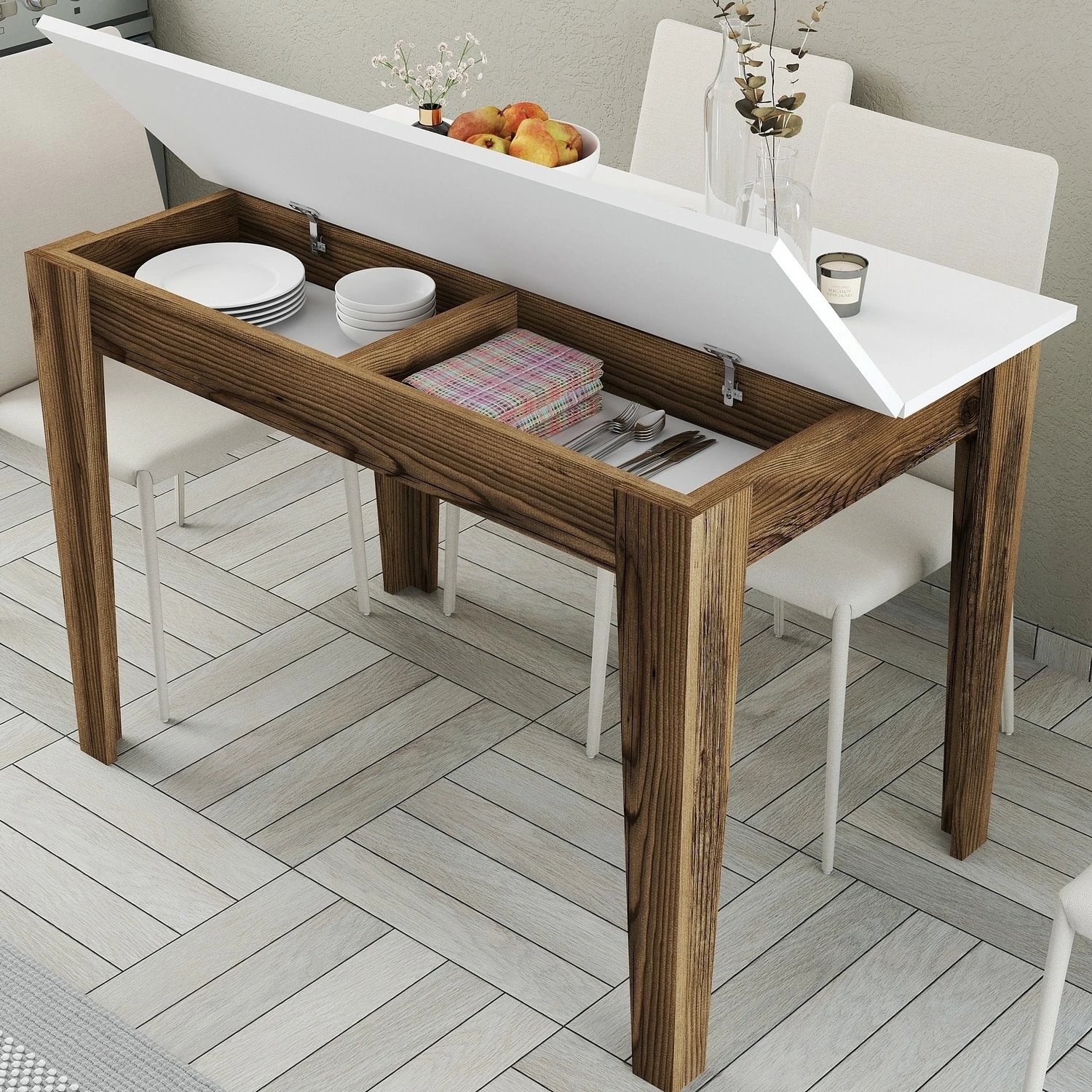 Tavolinë kuzhine Hanah Home, Kiev 505, ngjyrë arre dhe e bardhë