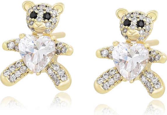 Vathë Xuping të praruar në ar 14 karatësh VA2B, në formë ariu, artë/bardhë