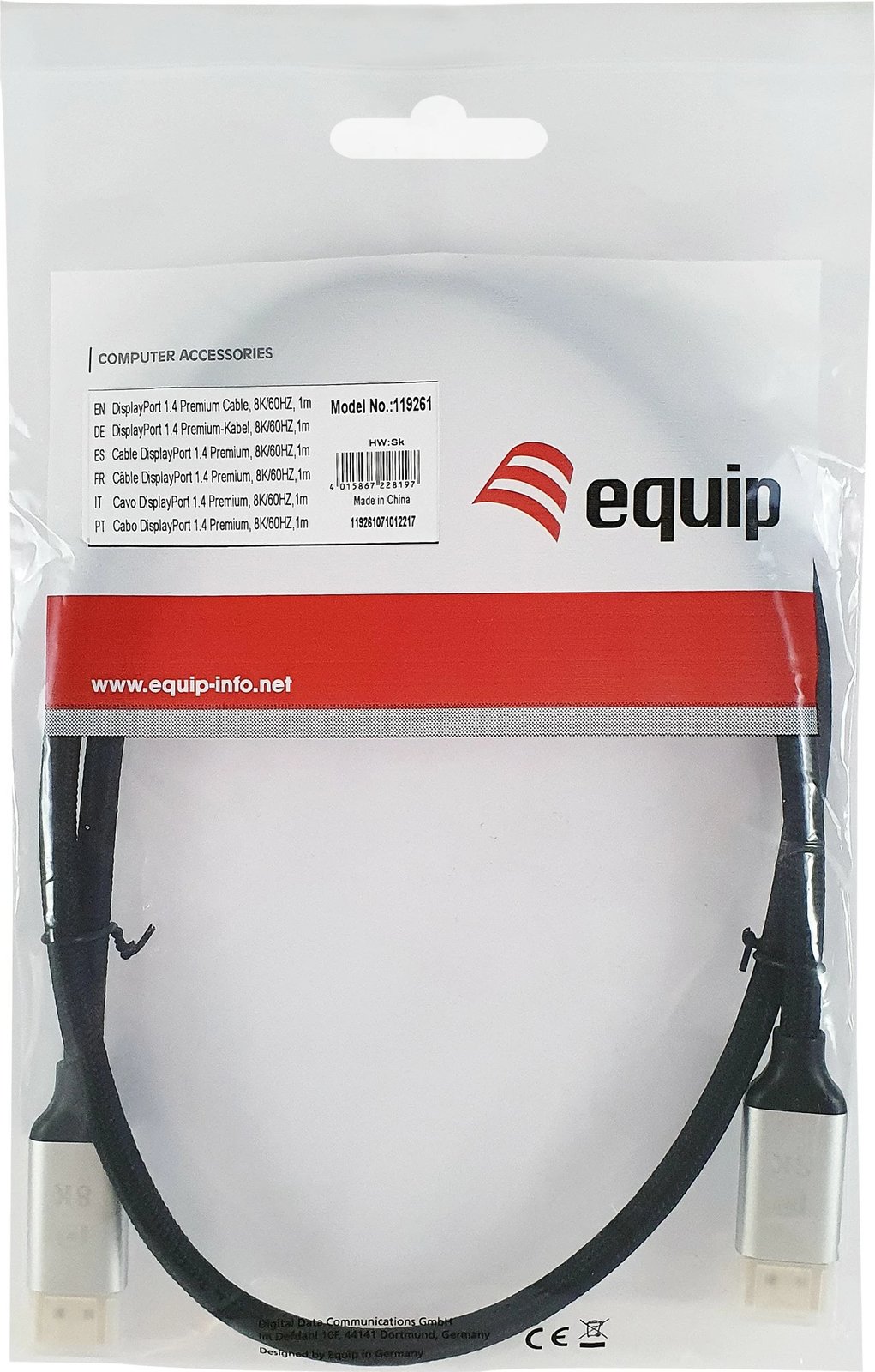 Kabel DisplayPort 1.4 Equip 2m, mashkull-mashkull, 8K, alumini/zi