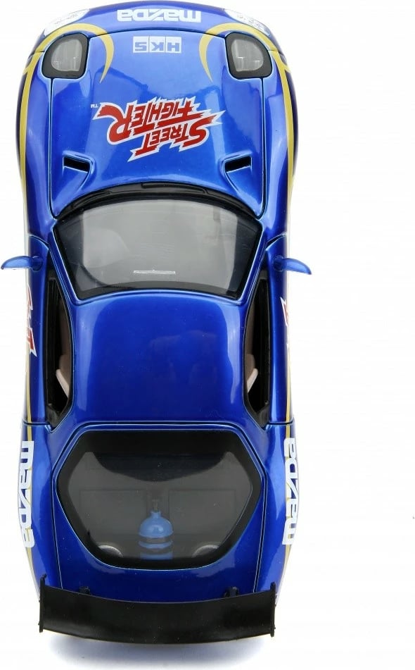 Model makine JADA TOYS Street Fighter 1993 Mazda RX7 1:24 me figurë Chun-Li, Blu, set