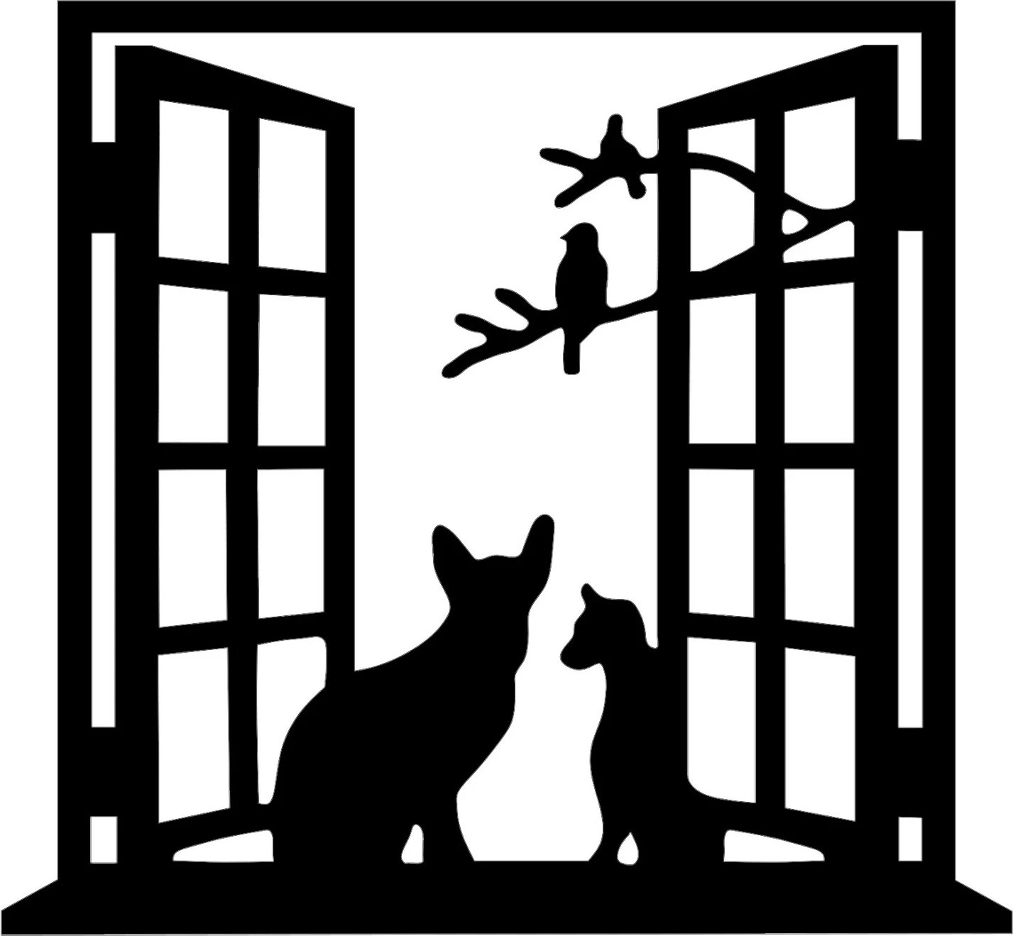 Aksesor dekorativ metalik për mur, macja te dritarja, Wallity, ngjyrë e zezë, 100x0.15x92cm