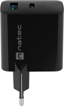 Karikues Natec Ribera GaN 65W me USB-A dhe USB-C, ngjyrë e zezë