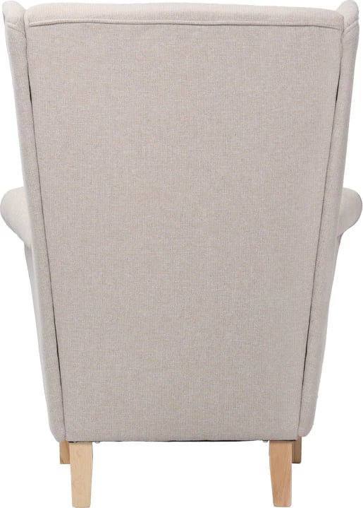 Karrige bergère Malei, material krem, këmbë druri, 85x93x100cm