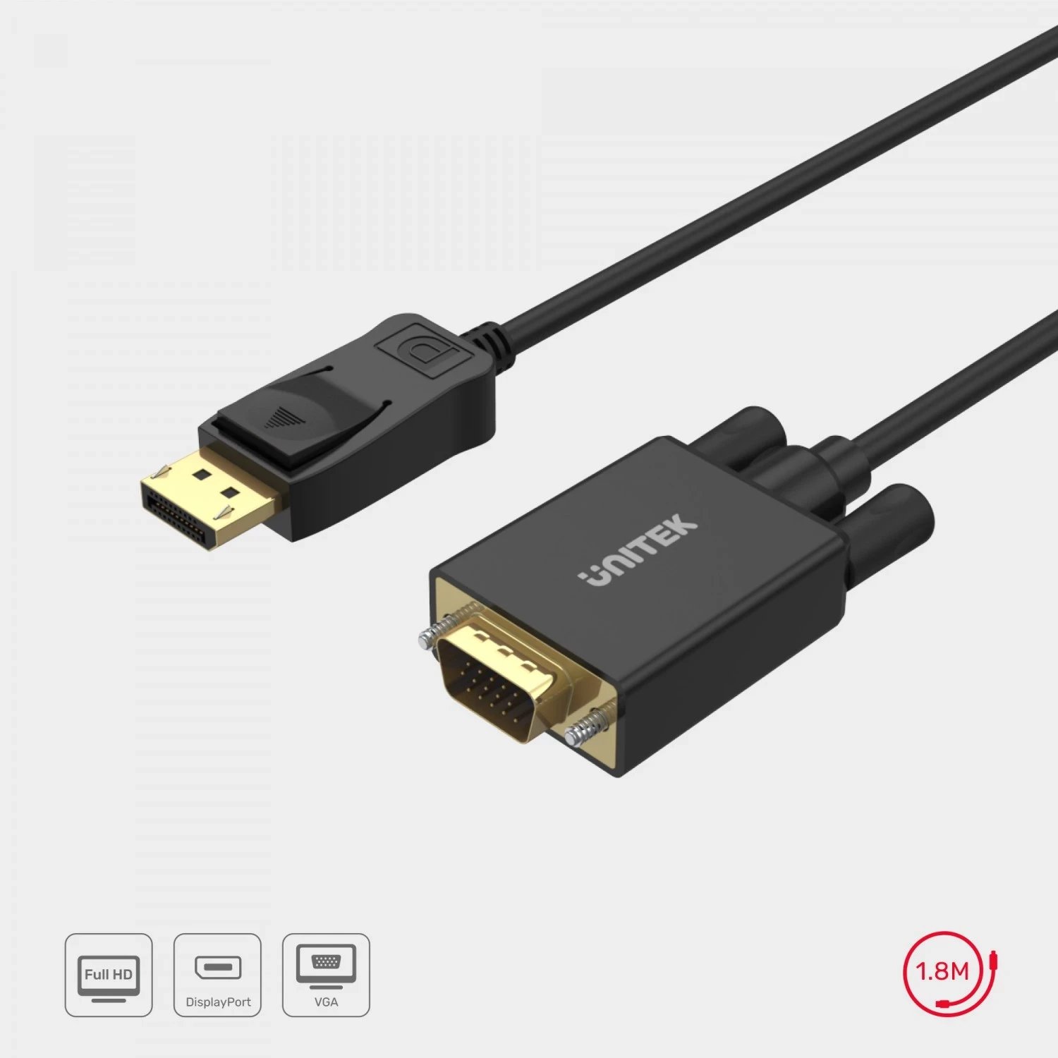 Kabllo Unitek DisplayPort - VGA, 1.8m, e zezë 