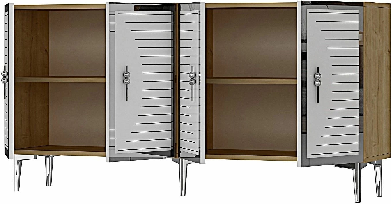 Konsol Skye Decor, Tuna 180, ngjyrë lis safir, e bardhë, argjend